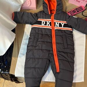 DKNY Vibrant Orange Fleece Snowsuit